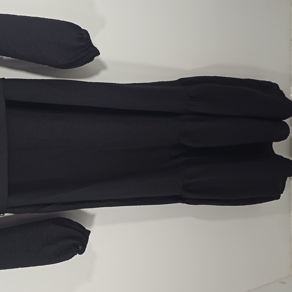 {H&M} Black Balloon Sleeve Button-Down Tie-Belt Maxi Dress - Size Large - Picture 6 of 15